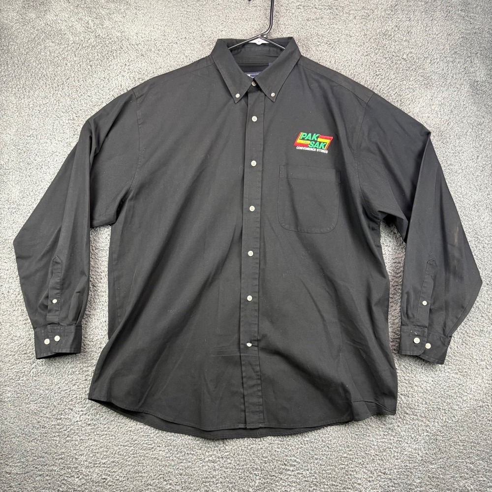 Mens Black Button Down Shirt Blue Generation Pak a Sak Employee Uniform Work